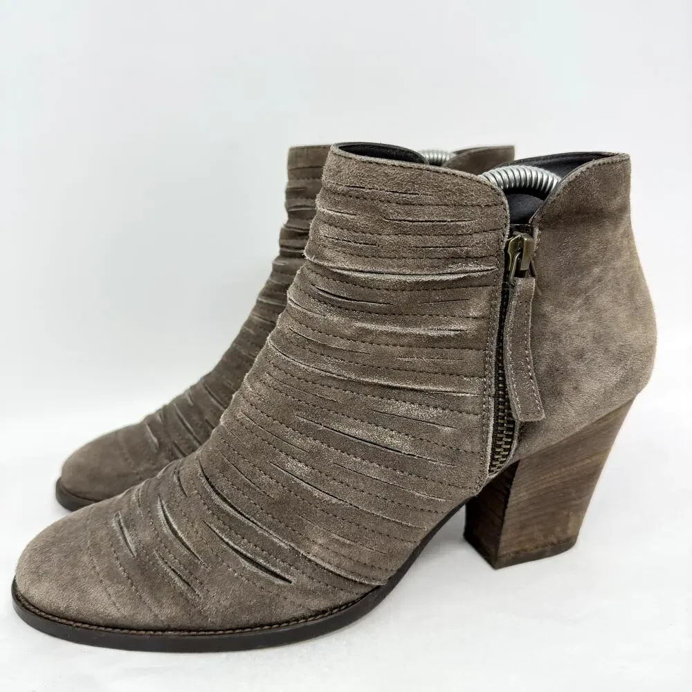 Paul Green Malibu Booties Women US 8.5 UK 6 Taupe Leather Side Zip Boho Western